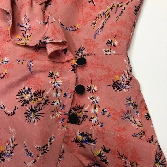 Topshop Floral Print Ruffle Mini Dress Kimono‎ Sleeve Pink US 2 UK 6 - Picture 5 of 7